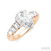 1 Ctw Pear Shape Emerald and Round Cut Diamond Semi-Mount Engagement Ring in 14K Rose and White Gold