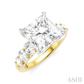 1 1/4 Ctw Princess Shape Oval and Round Cut Diamond Semi-Mount Engagement Ring in 14K Yellow and White Gold
