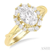 1/3 Ctw Oval Shape Baguette and Round Cut Diamond Semi-Mount Engagement Ring in 14K Yellow Gold