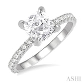 1/2 Ctw Round Cut Diamond Cushion Shape Semi-Mount Engagement Ring in 14K White Gold