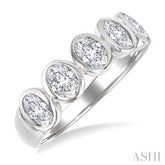 1 1/2 Ctw 5-Stone Bezel Set Oval Cut Diamond Fashion Band in 14K White Gold
