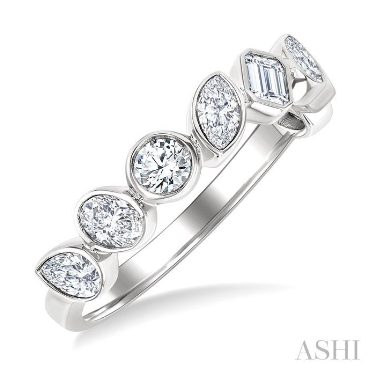 1 Ctw Bezel Set Mixed Diamond Cut Fashion Band in 14K White Gold 1 Ctw Bezel Set Mixed Diamond Cut Fashion Band in 14K White Gold