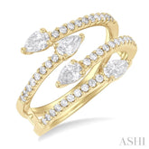 7/8 Ctw Split Double Bypass Pear and Round Cut Diamond Open Fashion Ring in 14K Yellow Gold