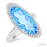 18x8 MM Oval Cut Blue Topaz and 1/3 Ctw Round Cut Diamond Halo Semi-Precious Ring in 14K White Gold