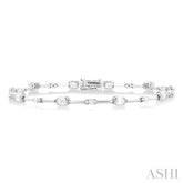 1 1/3 Ctw Bezel Set Emerald and Round Cut Diamond Bar Link Bracelet in 14K White Gold