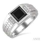 8x8 MM Princess Shape Onyx and 1/20 Ctw Single Cut Diamond Semi-precious Men's Ring in Sterling Silver