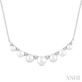 3.5 MM-5 MM Cultured Pearl and 1/6 Ctw Round Cut Diamond Smile Necklace in 10K White Gold