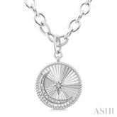 1/20 Ctw Circle Fluted Medallion Round Cut Diamond Moon & Star Fashion Pendant With Chain in Sterling Silver