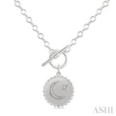 1/20 Ctw Crescent Moon & Star Toggle Single Cut Diamond Fashion Necklace in Sterling Silver