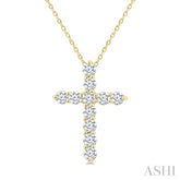 1/3 Ctw Round Cut Diamond Cross Pendant With Chain in 14K Yellow Gold