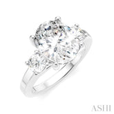 1/2 Ctw Tri-Mount Past, Present and Future Oval Shape Center Round Cut Diamond Semi-Mount Engagement Ring in 14K White Gold