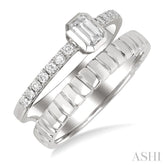 1/2 Ctw Split Twin Row Bezel Set Emerald and Round Cut Diamond Fashion Ring in 14K White Gold