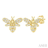 1/8 Ctw Petite Bumble Bee Round Cut Diamond Fashion Stud Earring in 10K Yellow Gold