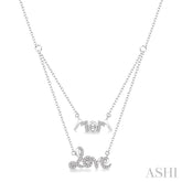 1/6 Ctw Mom & Love Carved Round Cut Diamond Layered Necklace With Link Chain in 10K White Gold