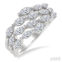 1 1/2 Ctw Split Open-End Triple Row Marquise Cut Diamond Fashion Ring in 14K White Gold 1 1/2 Ctw Split Open-End Triple Row Marquise Cut Diamond Fashion Ring in 14K White Gold