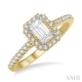 3/8 Ctw Emerald Shape Engagement Ring with 1/4 Ct Emerald Cut Center Stone in 14K Yellow and White Gold