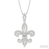 7/8 Ctw Round Cut Diamond Fleur De Lis Diamond Pendant in 14K White Gold with Chain