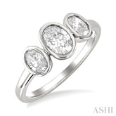 1 Ctw 3-Stone Bezel Set Oval Cut Diamond Ring in 14K White Gold