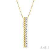 1/6 Ctw Circular Bead & Round Cut Diamond Bar Pendant With Chain in 14K Yellow Gold