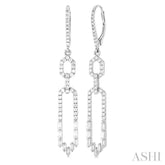 1 1/5 Ctw Paperclip Baguette and Single Cut Diamond Long Fashion Earrings in 14K White Gold