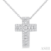 1/4 Ctw Cross Round Cut Diamond Fashion Pendant With Chain in 14K White Gold
