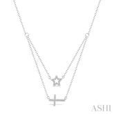 1/6 Ctw Star & Cross Charm Round Cut Diamond Layered Necklace With Link Chain in 10K White Gold