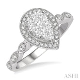 1/2 Ctw Pear Shape Mount Marquise Shank Lovebright Round Cut Diamond Ring in 14K White Gold