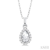 5x3 MM Pear Shape White Topaz and 1/20 Ctw Single Cut Diamond Halo Semi-Precious Pendant with Chain in 10K White Gold
