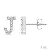 1/10 Ctw Initial 'J' Single Cut Diamond Earrings in 10K White Gold