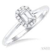 5x3 MM Octagonal Shape White Topaz and 1/20 Ctw Single Cut Diamond Halo Semi-Precious Ring in 14K White Gold