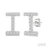 1/10 Ctw Initial 'I' Round Cut Diamond Earrings in 10K White Gold