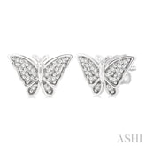 1/10 Ctw Petite Butterfly Round Cut Diamond Fashion Stud Earring in 10K White Gold