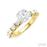 7/8 Ctw Round Shape Oval and Round Cut Diamond Semi-Mount Engagement Ring in 14K Yellow and White Gold