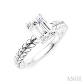 1/20 Ctw Emerald Shape Round Cut Diamond Semi-Mount Engagement Ring in 14K White Gold