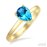 8X5 MM Pear Cut Blue Topaz Semi-Precious Solitaire Ring in 14K Yellow Gold
