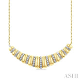 1/10 Ctw Bold Puff Ribbed Curve Round Cut Diamond Pirouette Fashion Pendant With Chain in Yellow Gold Vermeil