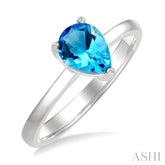 8X5 MM Pear Cut Blue Topaz Semi-Precious Solitaire Ring in 14K White Gold