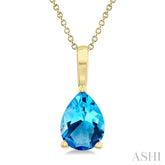 8X5 MM Pear Cut Blue Topaz Semi-Precious Solitaire Pendant With Chain in 14K Yellow Gold