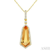 16X7 MM Shield Shape Citrine and 1/5 Ctw Round Cut Diamond Semi-Precious Pendant With Chain in 10K Yellow Gold