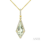 16X7 MM Evoque Gemstone Kite Shape Green Amethyst and 1/5 Ctw Round Cut Diamond Semi-Precious Pendant With Chain in 10K Yellow Gold