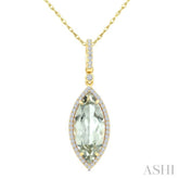 16X7 MM Marquise Shape Green Amethyst and 1/5 Ctw Round Cut Diamond Semi-Precious Pendant With Chain in 10K Yellow Gold