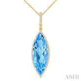 22X8 MM Marquise Shape Blue Topaz and 1/4 Ctw Round Cut Diamond Semi-Precious Pendant With Chain in 14K Yellow Gold