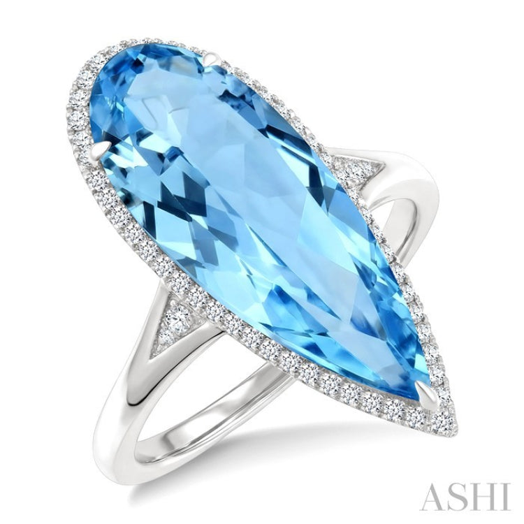 22X8 MM Pear Shape Blue Topaz and 1/5 Ctw Round Cut Diamond Semi