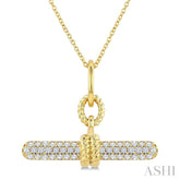 1/3 Ctw Round Cut Diamond T-Bar Fashion Pendant With Chain in 10K Yellow Gold