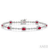 5x3 MM Oval Cut Ruby and 1/20 Ctw Round Cut Diamond Bracelet in 14K White Gold