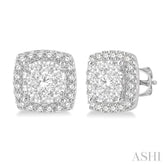 1 Ctw Cushion Shape Lovebright Round Cut Diamond Stud Earrings in 14K White Gold