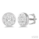1/2 Ctw Medallion Lovebright Round Cut Diamond Bezel Stud Earring in 14K White Gold