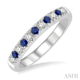 2 MM Sapphire and 1/5 Ctw Round Cut Diamond Precious Wedding Band in 14K White Gold