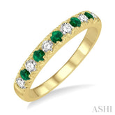 2.3 MM Emerald and 1/4 Ctw Round Cut Diamond Precious Wedding Band in 14K Yellow Gold