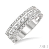 3/4 Ctw Split Triple Band Round Cut Diamond Fashion Band in 14K White Gold